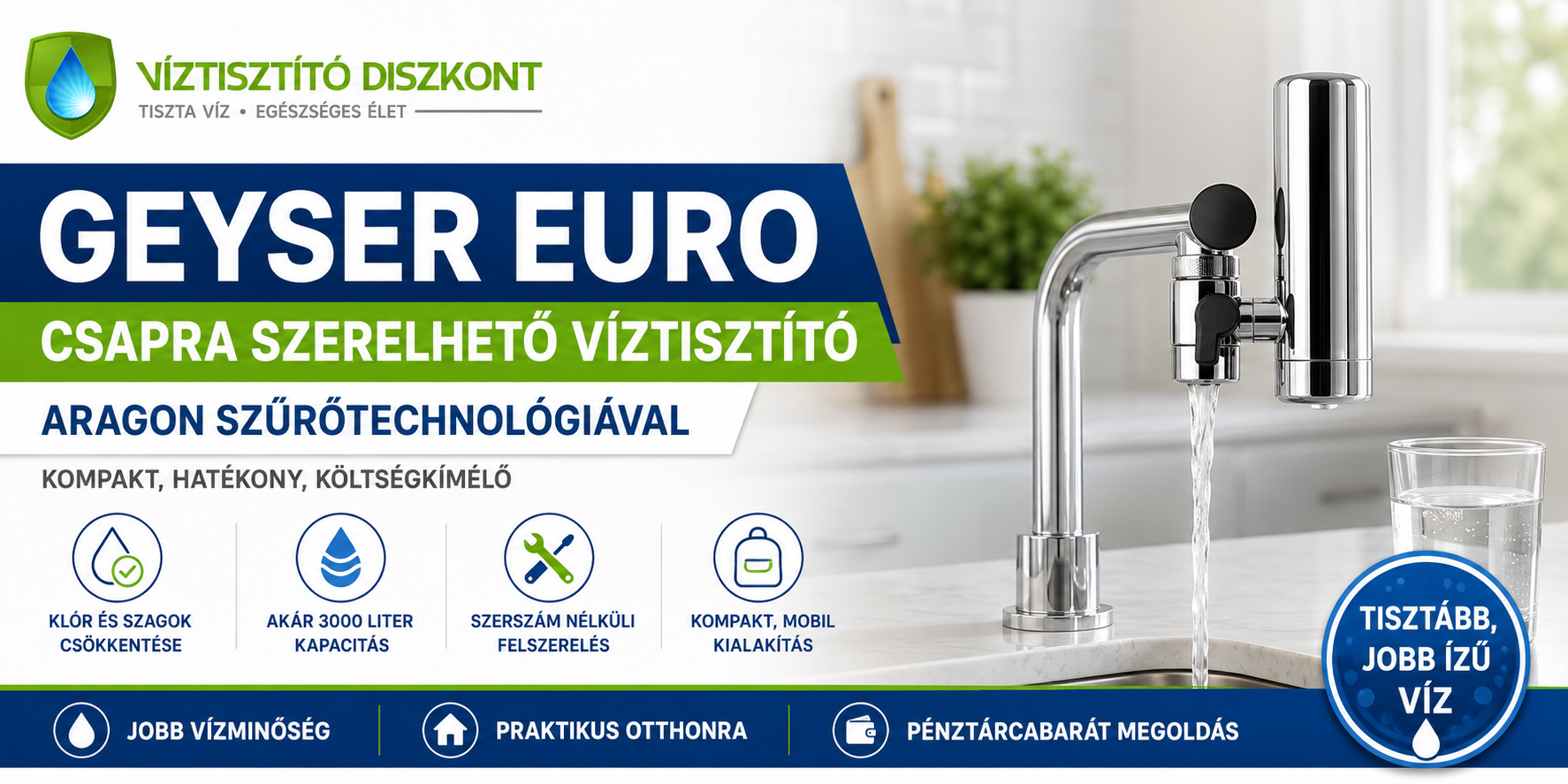 Geyser Euro csapra szerelhető víztisztító