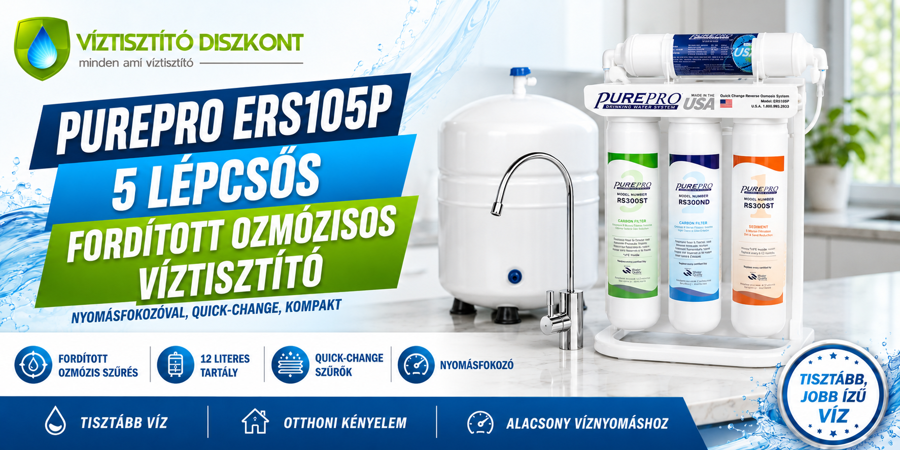 PurePro ERS105P RO víztisztító nyomásfokozóval